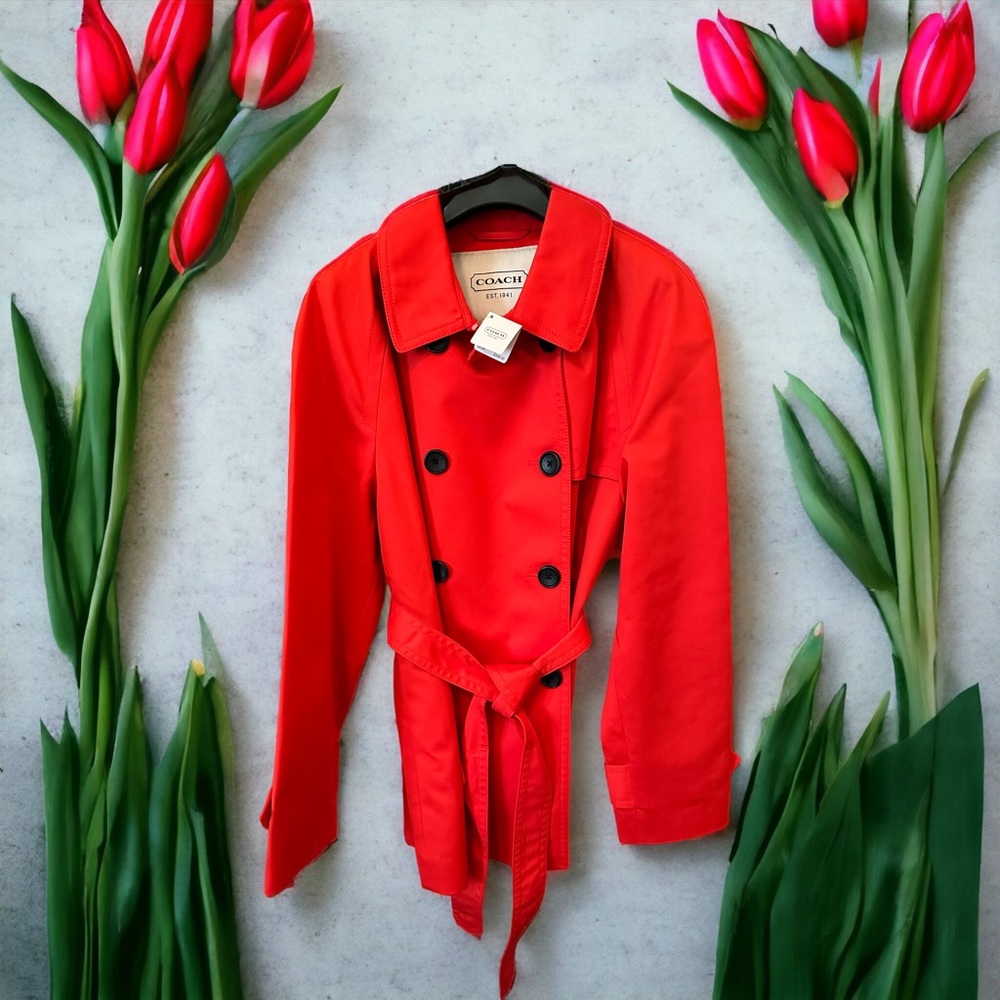 COACH Red Short Trench Coat